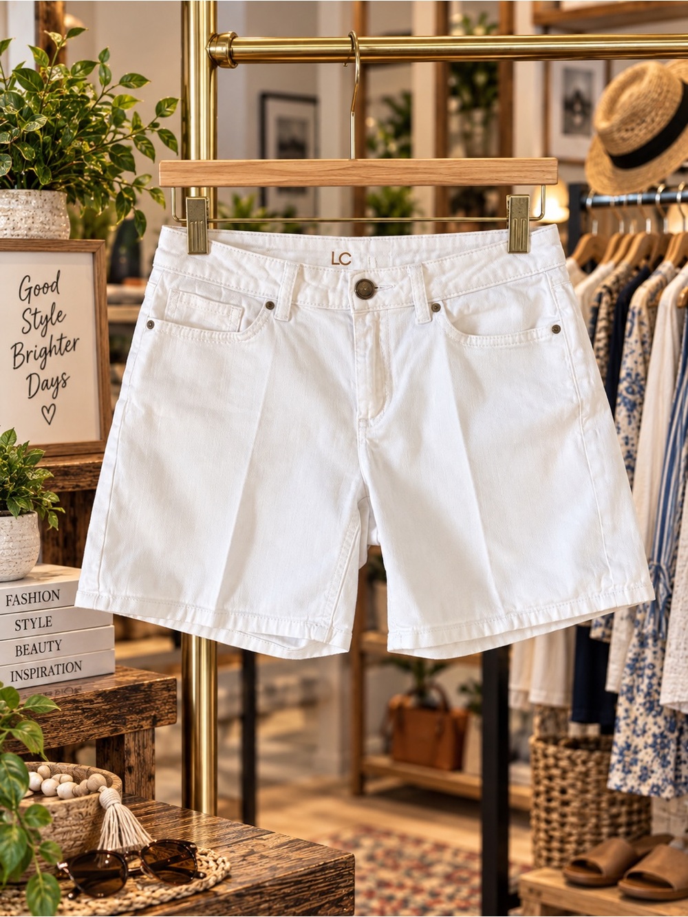 LC Lauren Conrad White Denim Pleated Shorts